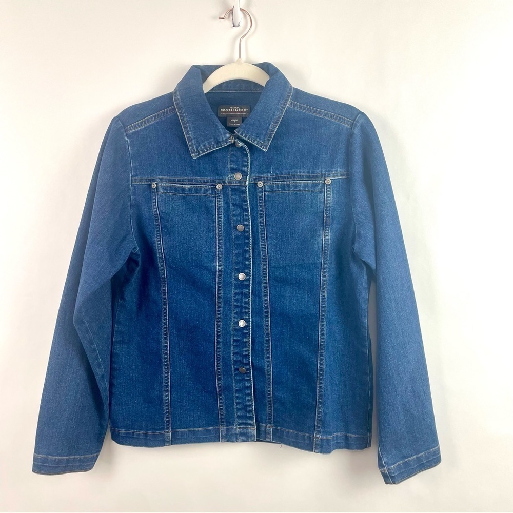 Woolrich Women's Stretch Denim Jacket Snap‎ Front Straight Fit Dark Wash Size S